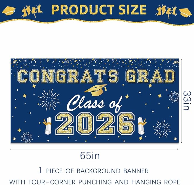 Graduation Decorations 2026 Navy Blue and Gold Balloon Boxes, Class of 2026 - Image 3