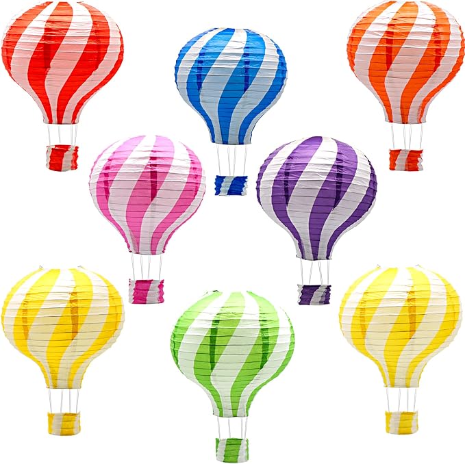 8 Pcs Hot Air Balloon Paper Lanterns, 12 in Hanging Ceiling Party Decor Set | by YIOTJUNL