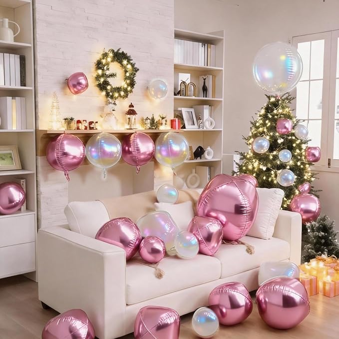 Biapian 12Pcs Pink and Iridescent Round Balloons Foil, Large Pink Bubble - Image 6