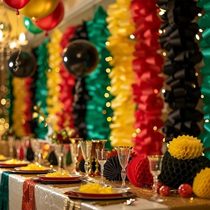 PartyWoo Gold Black Green Red Yellow Crepe Paper Streamers 6 Rolls 492 FT | - Image 4