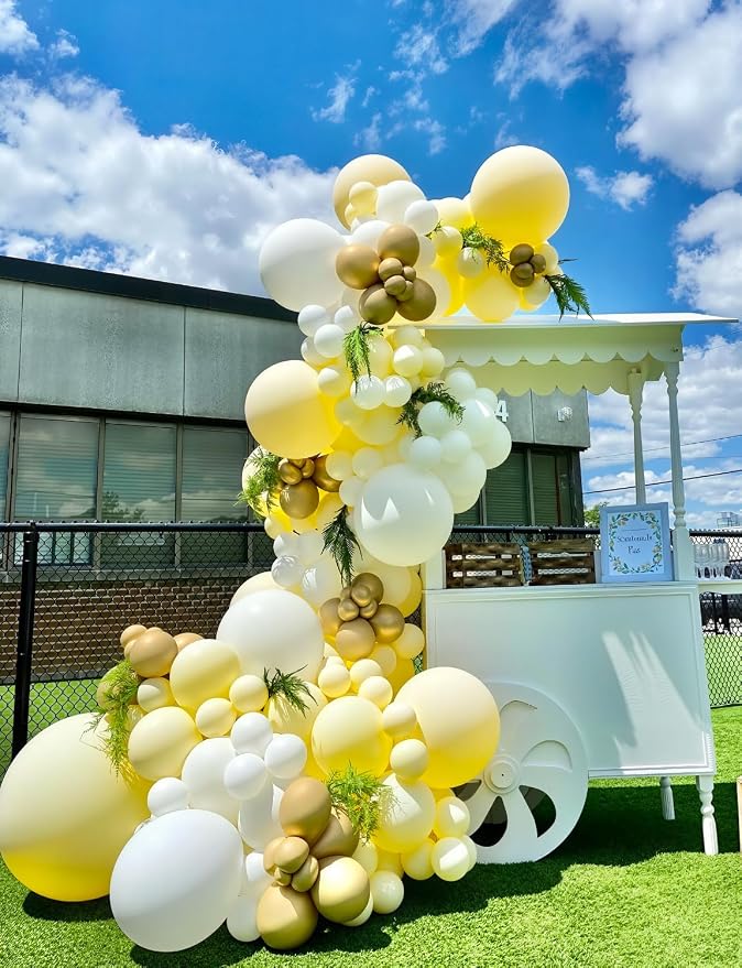 Yellow and White Balloons, Pastel Yellow and White Party Balloons | 50Pcs - Image 2
