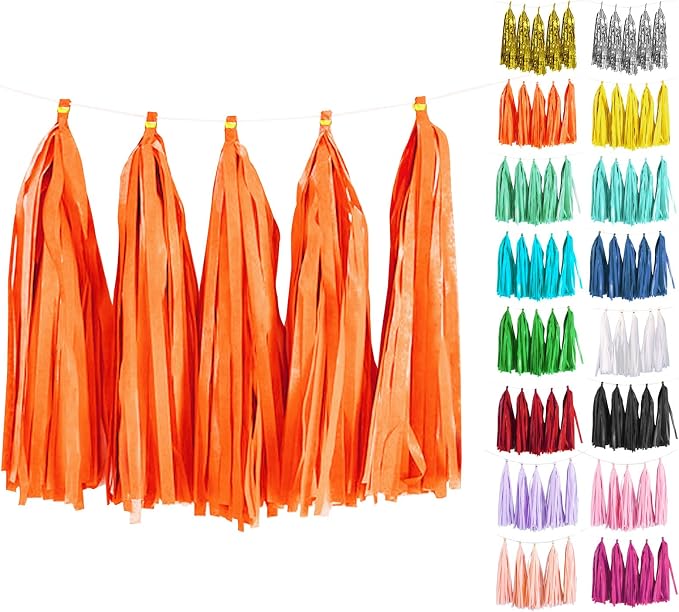 Light Orange Tassel Garland 20 Pcs, Tissue Paper Tassels Garland Banner by ODDODDY