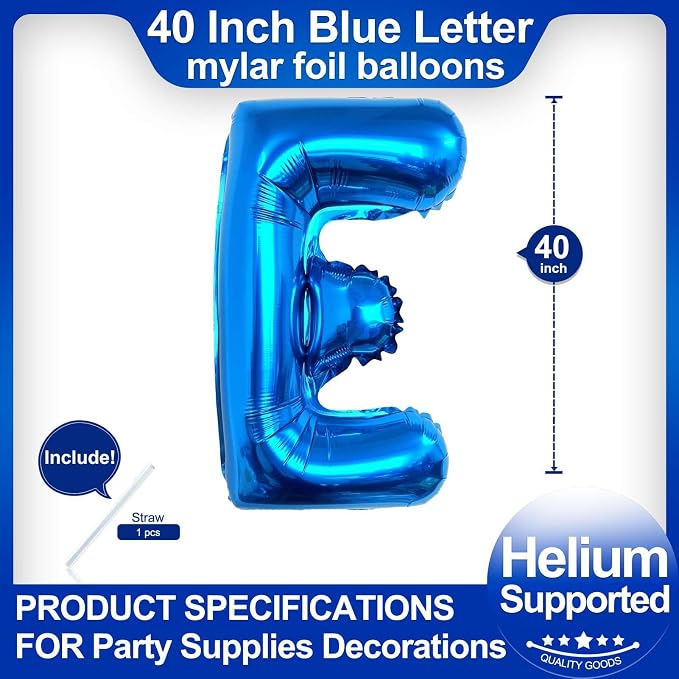 40 Inch Blue Letter E Balloons, DIY Phrase Foil Alphabet Letter E Balloons DIY - Image 2