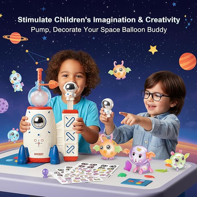 Space Rocket DIY Balloons with Pump, Stickers & Eyes | Sticky Balloon without - Image 2