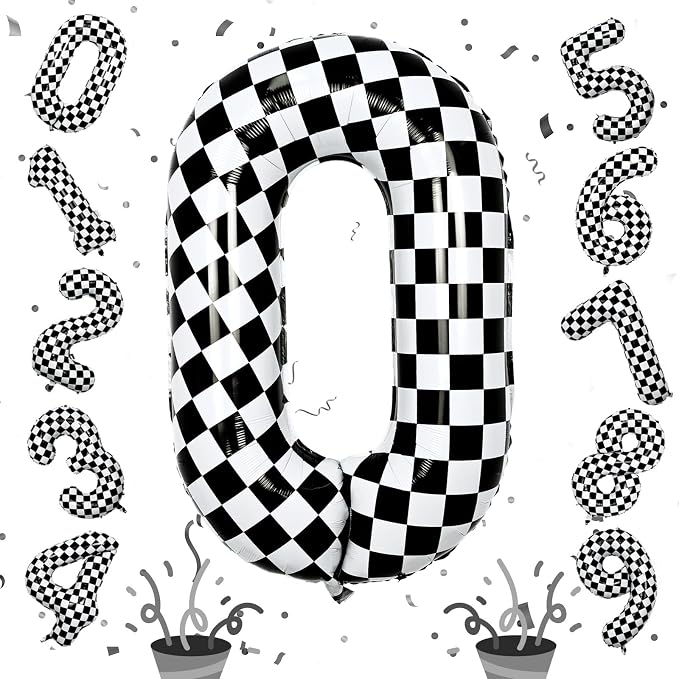 40 Inch Black and White Checkered 0 Balloon, Foil Number 0 Balloons Decor by Isndare