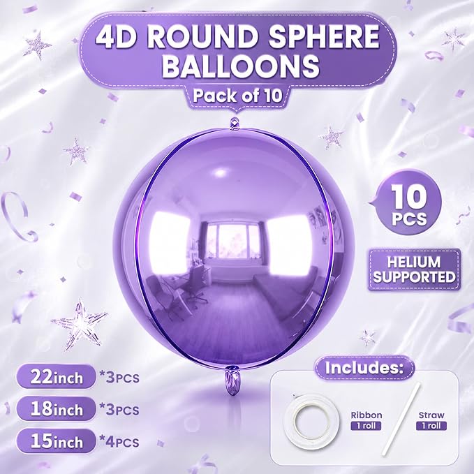 10Pcs Light Purple Round Foil Balloons, Metallic Light Purple Foil Baloon - Image 3