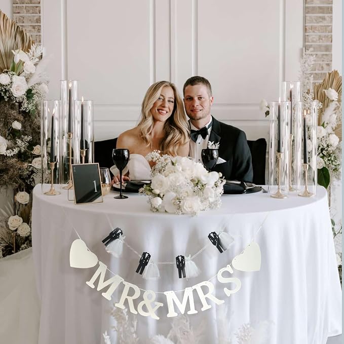 Mr and Mrs Banner for Wedding Reception, 2-Piece Bride and Groom Garland - Image 3