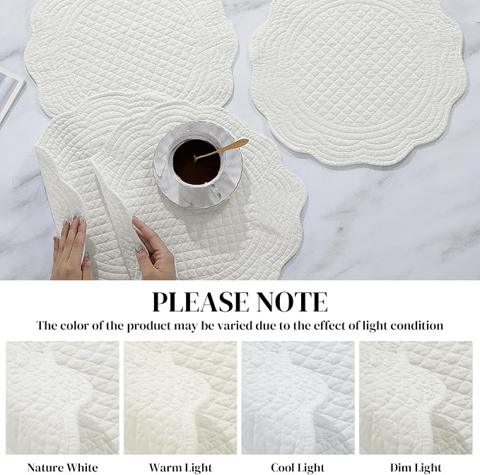 HOMBYS Quilted Placemats Set of 6 Washable Round Placemats - Image 3