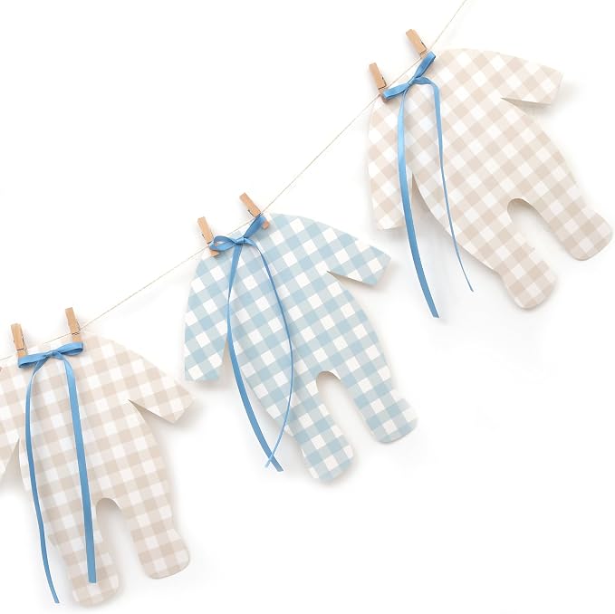 Blue and Cream Baby Onesie Garland – 8 PCS Big Size Baby Shower Banner - Image 7