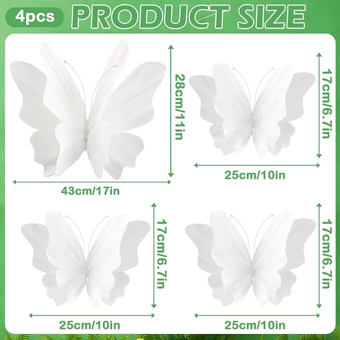 SUNBEAUTY Large White Paper Butterflies 3D Butterfly Party Decorations Giant - Image 3