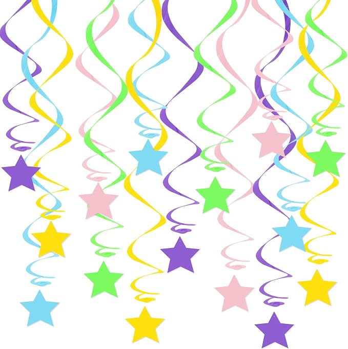 BEISHID Pastel Stars Hanging Swirls Pre-Strung Stars Hanging Decorations by Beishida