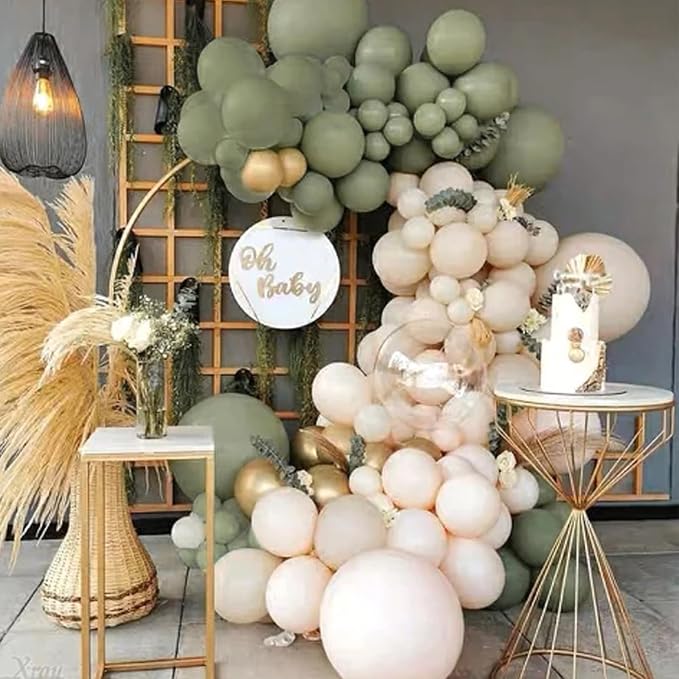 PartyWoo Sage Green Balloon Arch Kit 142pcs Dusty Boho Green Balloons | Olive - Image 6