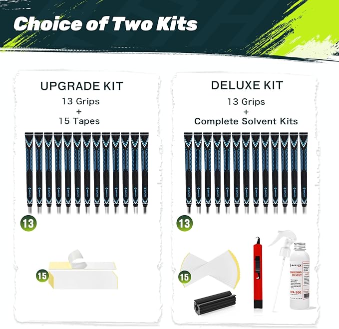 SAPLIZE High-performance Rubber Golf Grips 13 Pack, High Shock Absorption, Non-slip, Choose from 13 Grips with 15 Tapes or Full Regripping Kit, Std/Mid/Jumbo, CC10 Series