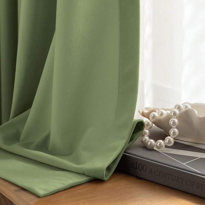 Beauoop Sage Green Velvet Curtains - Image 5