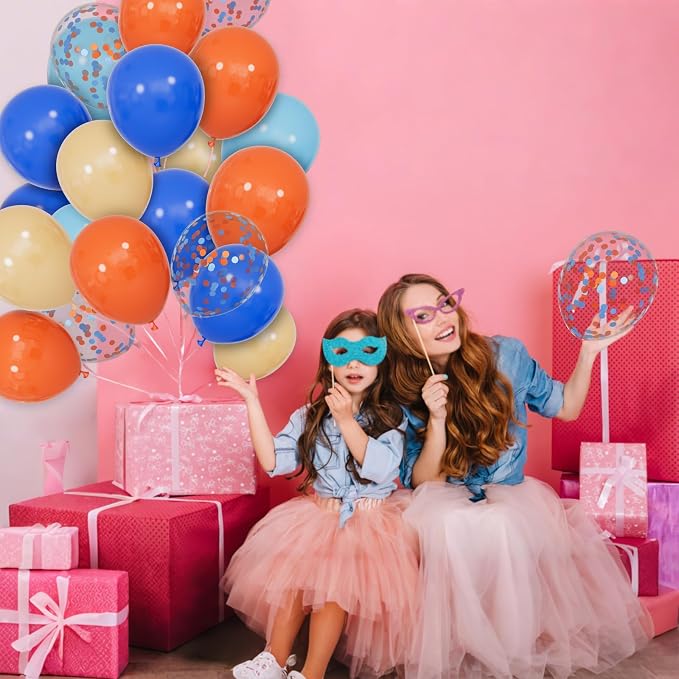 68Pcs Blue and Orange Balloons 12 Inch Nude Color Deep Light Blue Balloon - Image 7