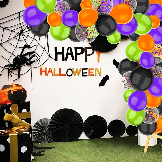 50 Pcs 12 Inch Halloween Balloons Orange Black Purple Green Confetti Balloons - Image 6
