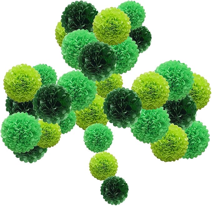 Lucky Green Tissue Paper Pom Poms, St. Patrick's Day Party Decoration Kit 21pcs - Image 3
