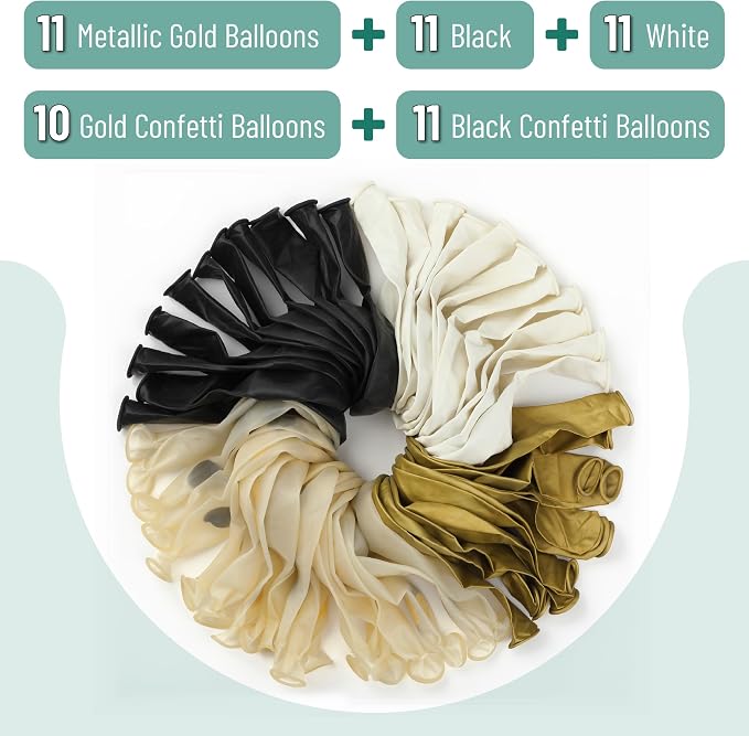 Mr. Pen- Black and Gold Confetti Balloons, 12 Inch, 54 Pack, Metallic Gold | - Image 2
