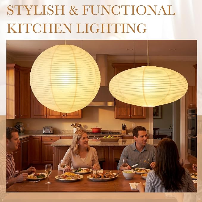 Nuanchu 2 Pack 30" Large Hanging Paper Lampshade Set Round and Oval White - Image 7