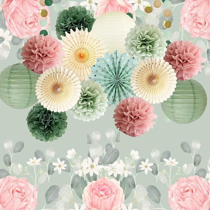 Sage Green and Dusty Pink Party Decorations Green & Pink Party Decor Sage - Image 7