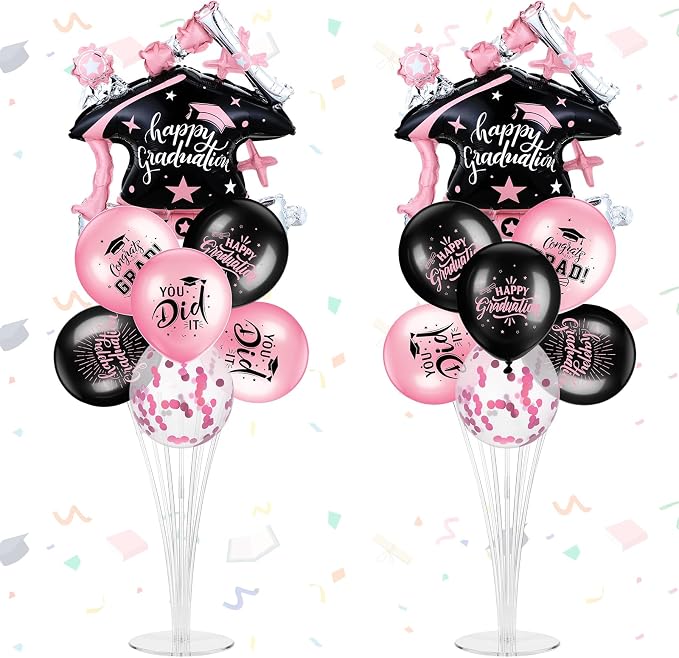 Jenaai Pink and Black 27 Pcs 2026 Graduation Balloon Centerpiece by Jenaai