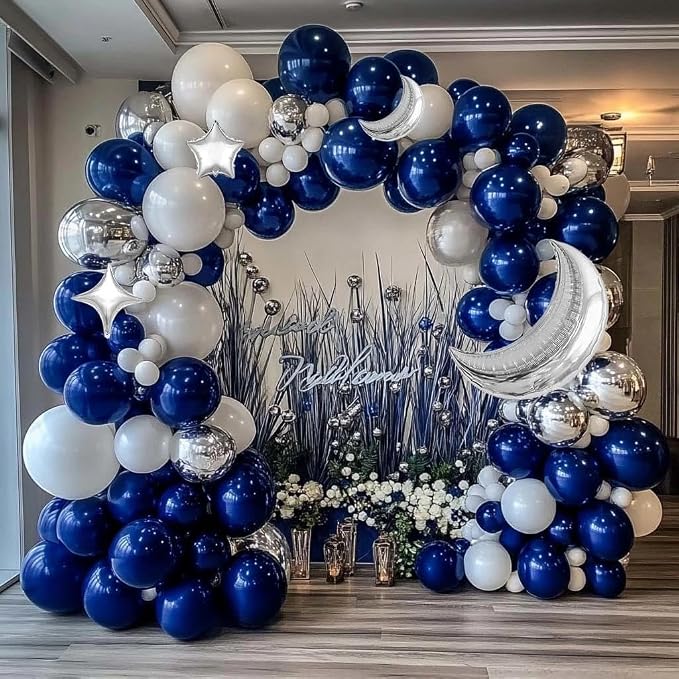 Navy Blue Balloon Garland Arch Kit Double Stuffed Royal Blue Star Moon Balloons - Image 2