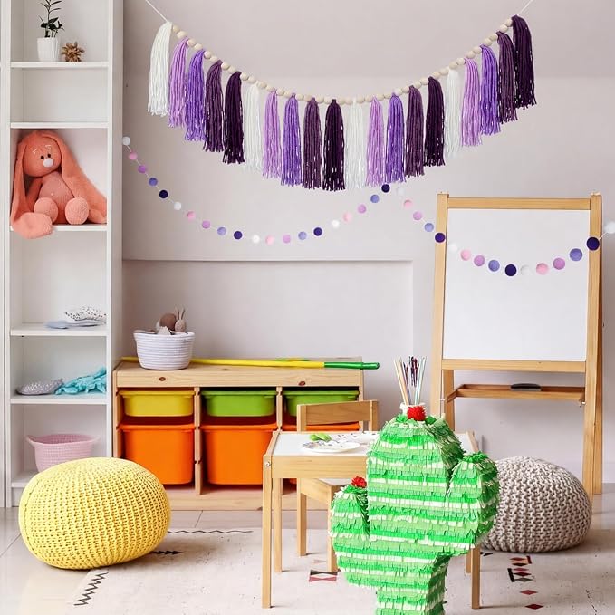 Hahafelt 3 Pcs Lavender Purple Tassel Garland, Pom Pom Tassel Garland, Boho - Image 5