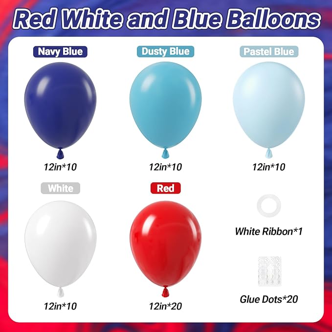 60pcs Red White and Blue Balloons 12inch - Image 2