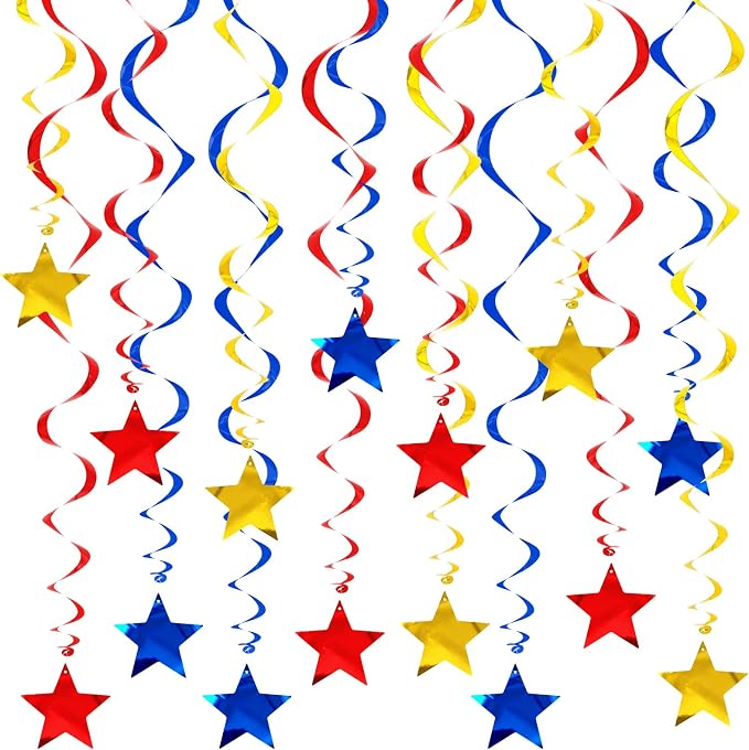 Gold Red Blue Star Hanging Swirl Decorations Ceiling Swirl Foil Decoration by Unknown