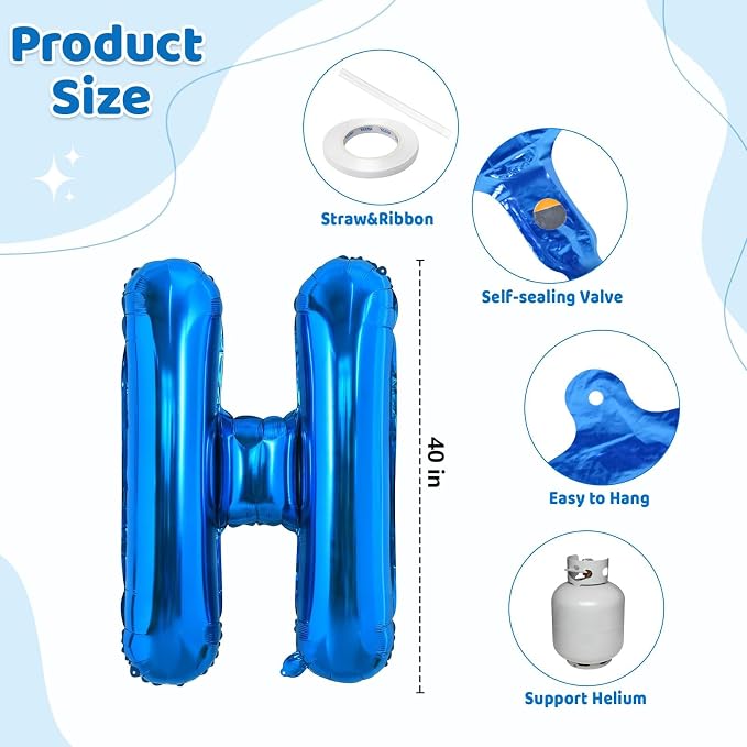 Blue HBD Balloons, HBD Foil Letter Balloon - Image 2