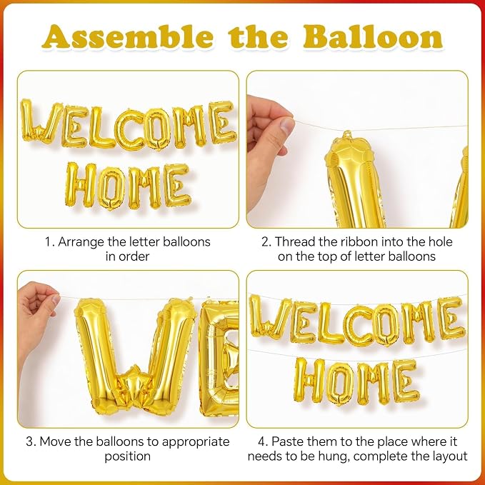 Welcome Home Balloons Black Gold, 16Inch Welcome Home Foil Balloons Banner - Image 8