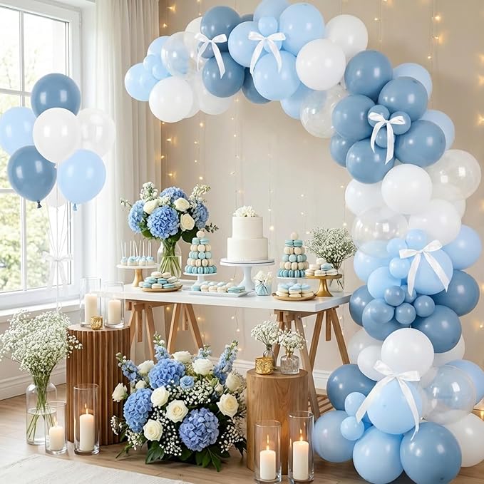 RUBFAC Dusty Blue and White Balloons, Party Balloons - Image 4