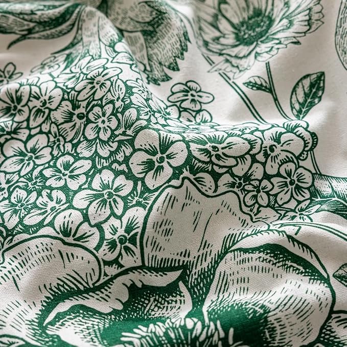 F-CHU Green Floral Farmhouse Curtains Living Room Drapes 84 Inch Length Cotton - Image 7