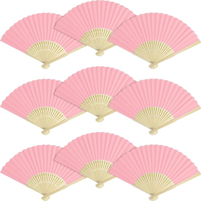 50 Pieces Paper Fans Paper Hand Fan Bamboo Folding Fan Handheld Fan Paper by Grosun