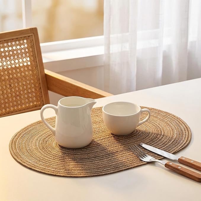 Placemats Set of 6, Woven Oval Braided Dining Table Mats | 12 x 17.5 Inch Size - Image 5