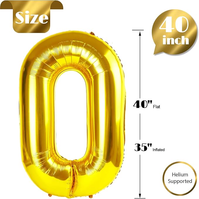Gold Number 0 Balloon 40 Inch, 0th Birthday Party Decorations Men Women | Foil - Image 5