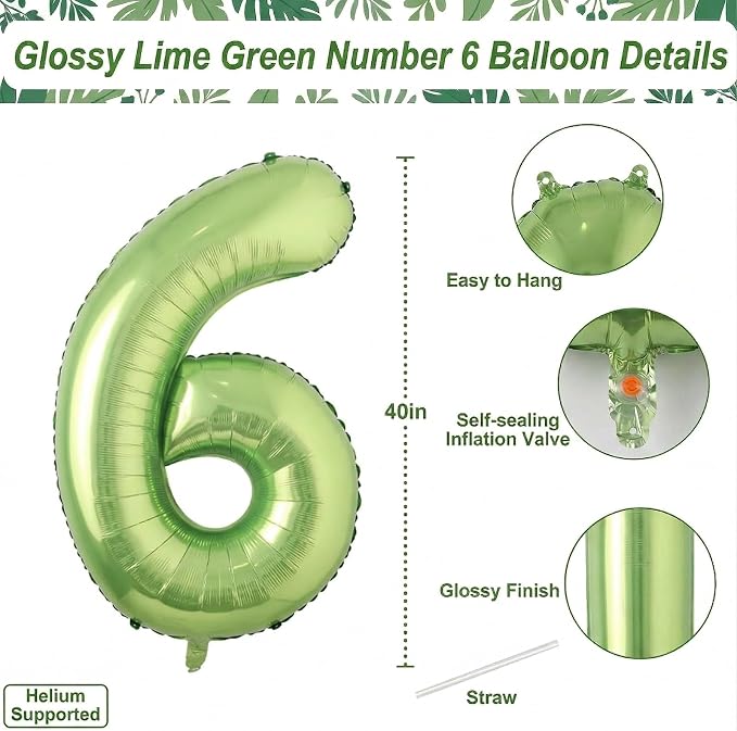 Light Green Number 6 Balloon 40 Inch, Glossy Foil Numeral Celebration Decor | - Image 4