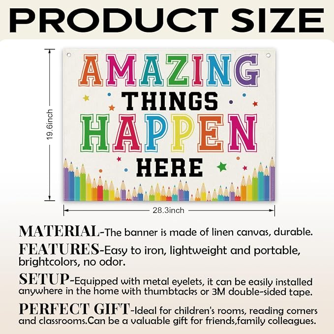 Colorful Classroom Decoration, Amazing Things Happen Here Poster, Canvas Wall - Image 2
