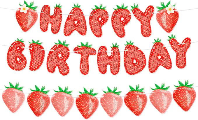 MEETINGU Strawberry Happy Birthday Banner, Fruit Theme Party Decoration by MEETINGU