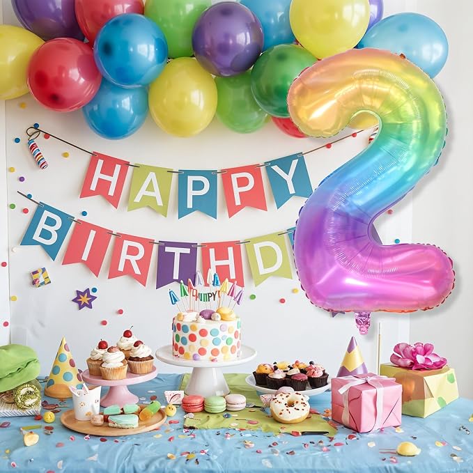40'' 2 Balloon Number, Large Rainbow Foil Number 2 Balloons Birthday Party Decor - Image 5