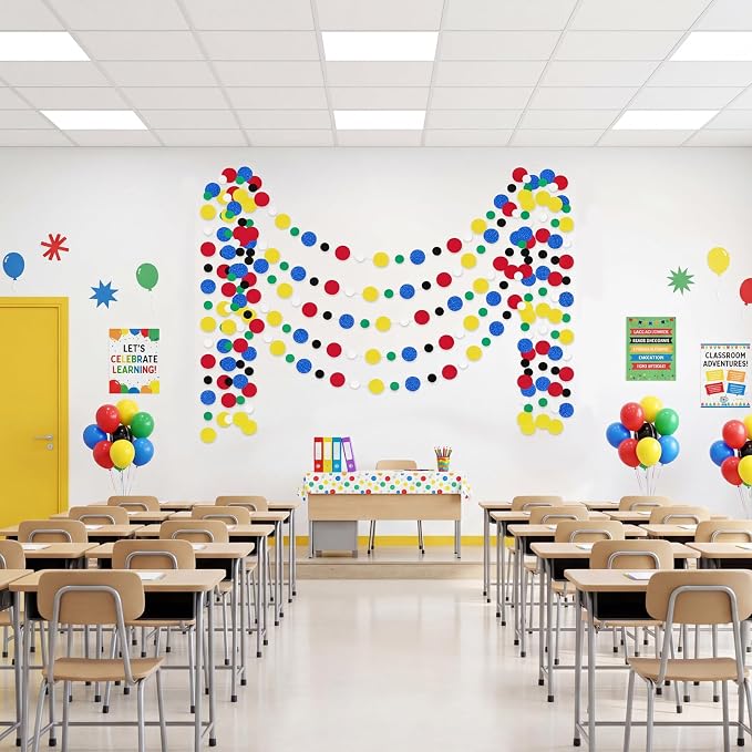 Outus 5 Pieces Colorful Circle Garland Banner Hanging Paper Dot Decorations - Image 6