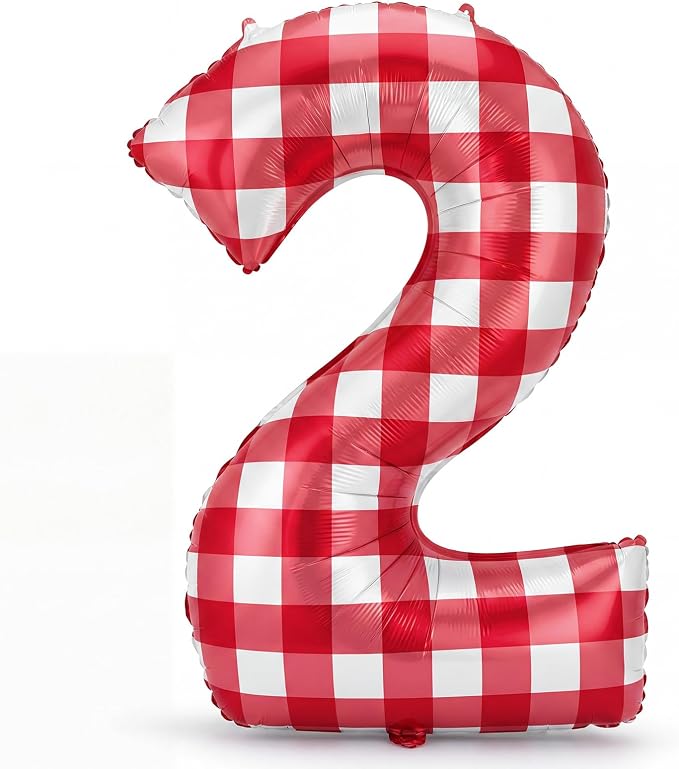 Jenaai 40 Inch Gingham 2nd Balloon Large Number 2 Plaid Balloons by Jenaai