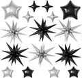 Black Silver Star Balloons, 22/18/10 Inch Foil Balloons, Four-Pointed Balloon by Sowide