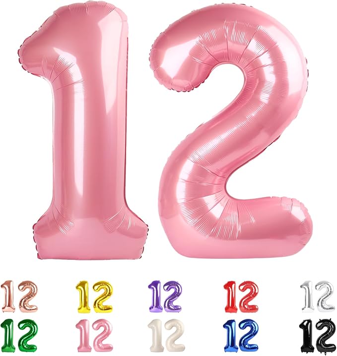 Number 12 Balloon 40Inch for 12 Year Old Birthday Decorations, Pearl Pink | by Mluchee