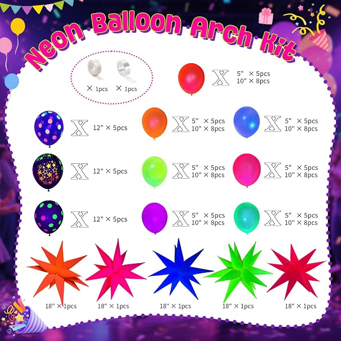 GYIPFIPA UV Neon Balloons, Glow in the Dark Party Supplies Neon Foil Explosion - Image 2