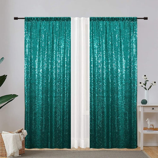 Eternal Beauty Sequin Backdrop Curtains, 2x8 Ft-2 Panels Teal Back Drop for Shimmer Photography Party Wedding Birthday Decor