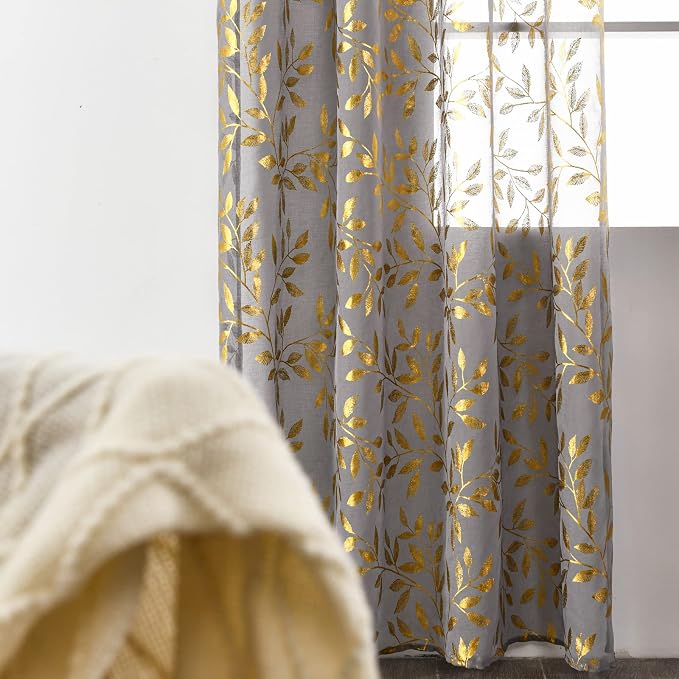 Sutuo Home Sheer Curtains 63 Inch Length 2 Panels, Luxury Gold Foil Print - Image 4