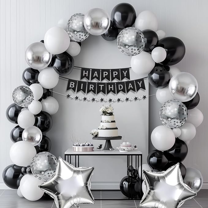 Black and Silver Happy Birthday Party Decorations - Image 5