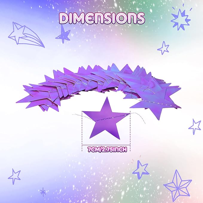 Patelai 130 ft Star Garland Banner Decor, Holographic Purple - Image 3