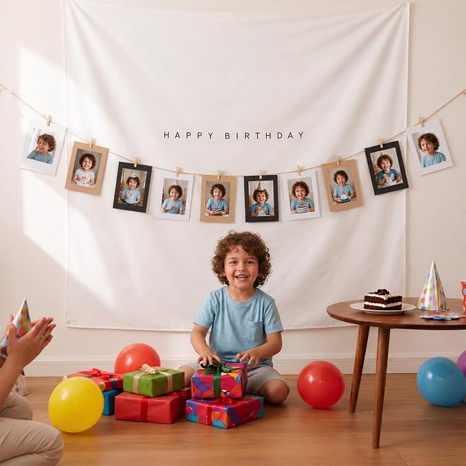 Wiooffen 59x59 In Happy Birthday Tapestry Minimalist White Fabric Banner Happy - Image 6